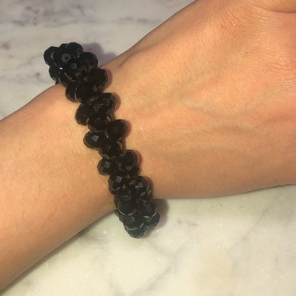 BLACK Crystal Cluster Beaded Adjsutable Woven Cord Bracelet OS - Picture 3 of 3